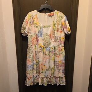 JessaKae Elegant Cream Print Dress. 2X